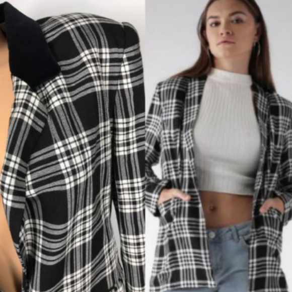 Black and white tartan blazer Clearance